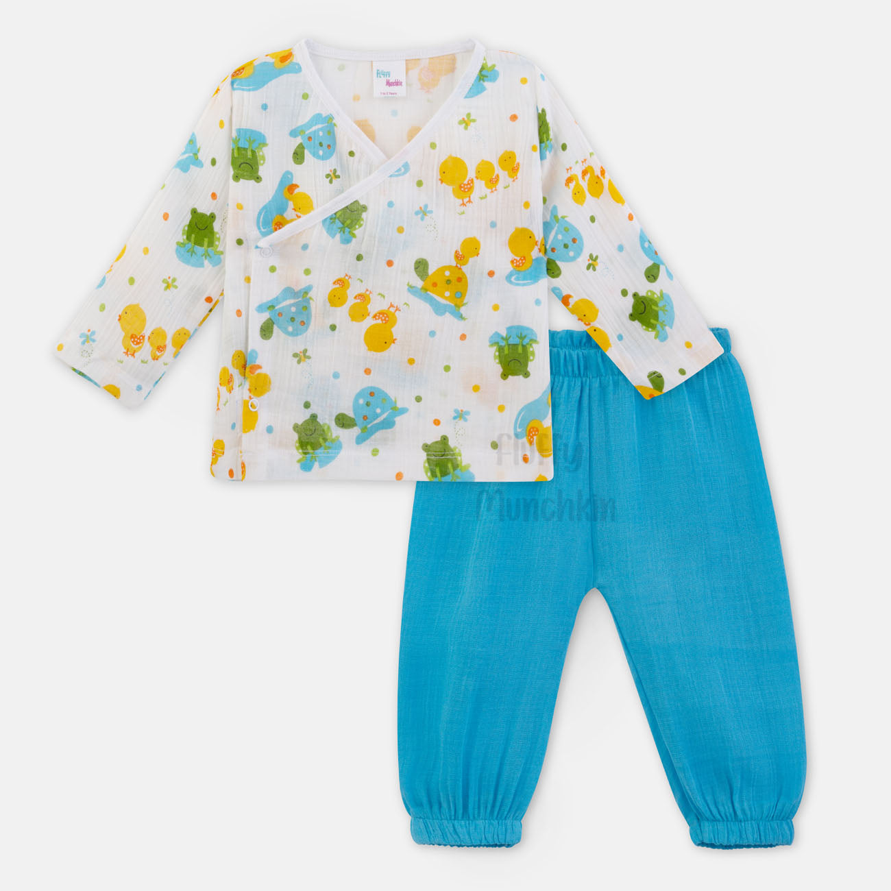 Unisex Frog & Duck Print Angrakha Style Co-ord Set