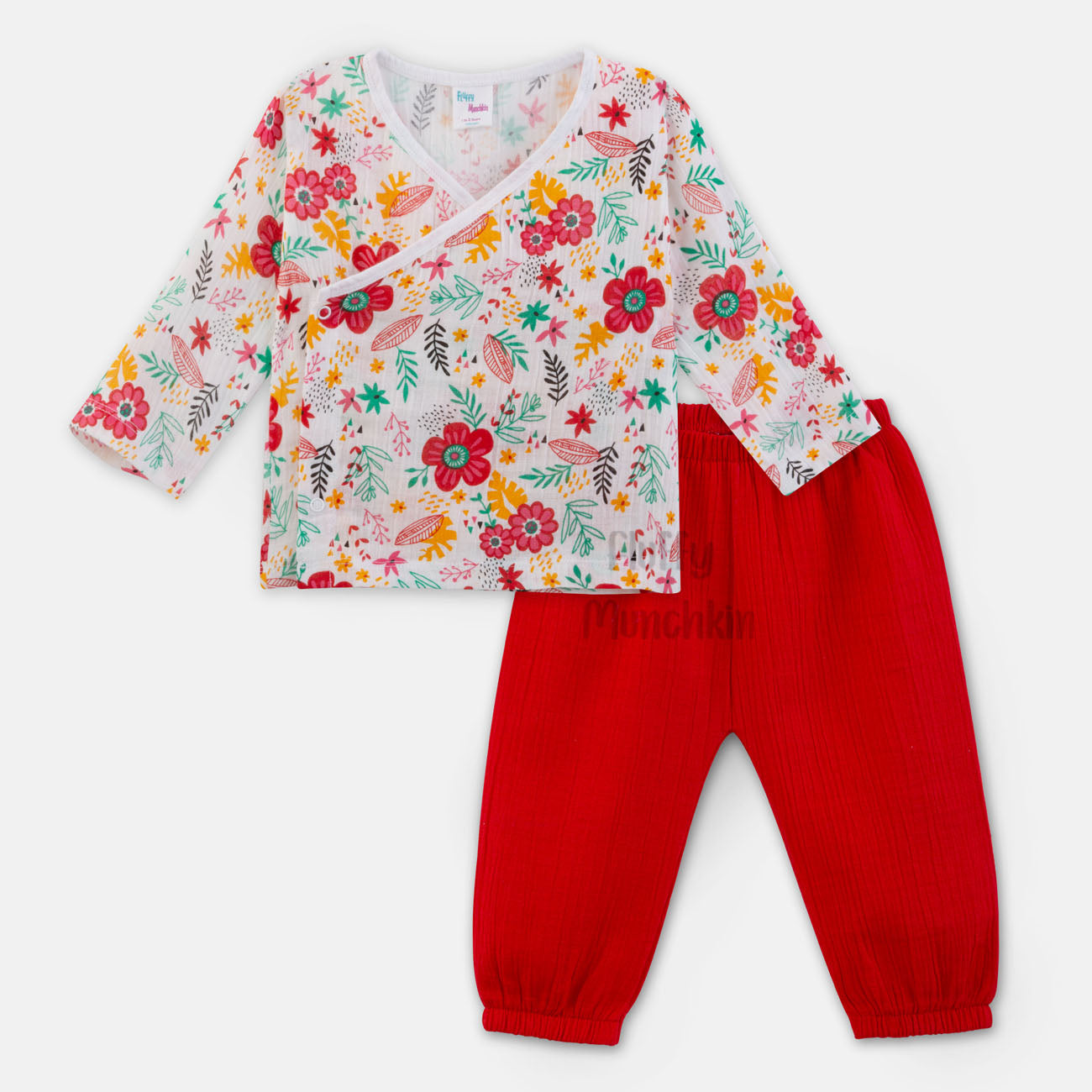 Unisex Floral Print Angrakha Style Co-ord Set