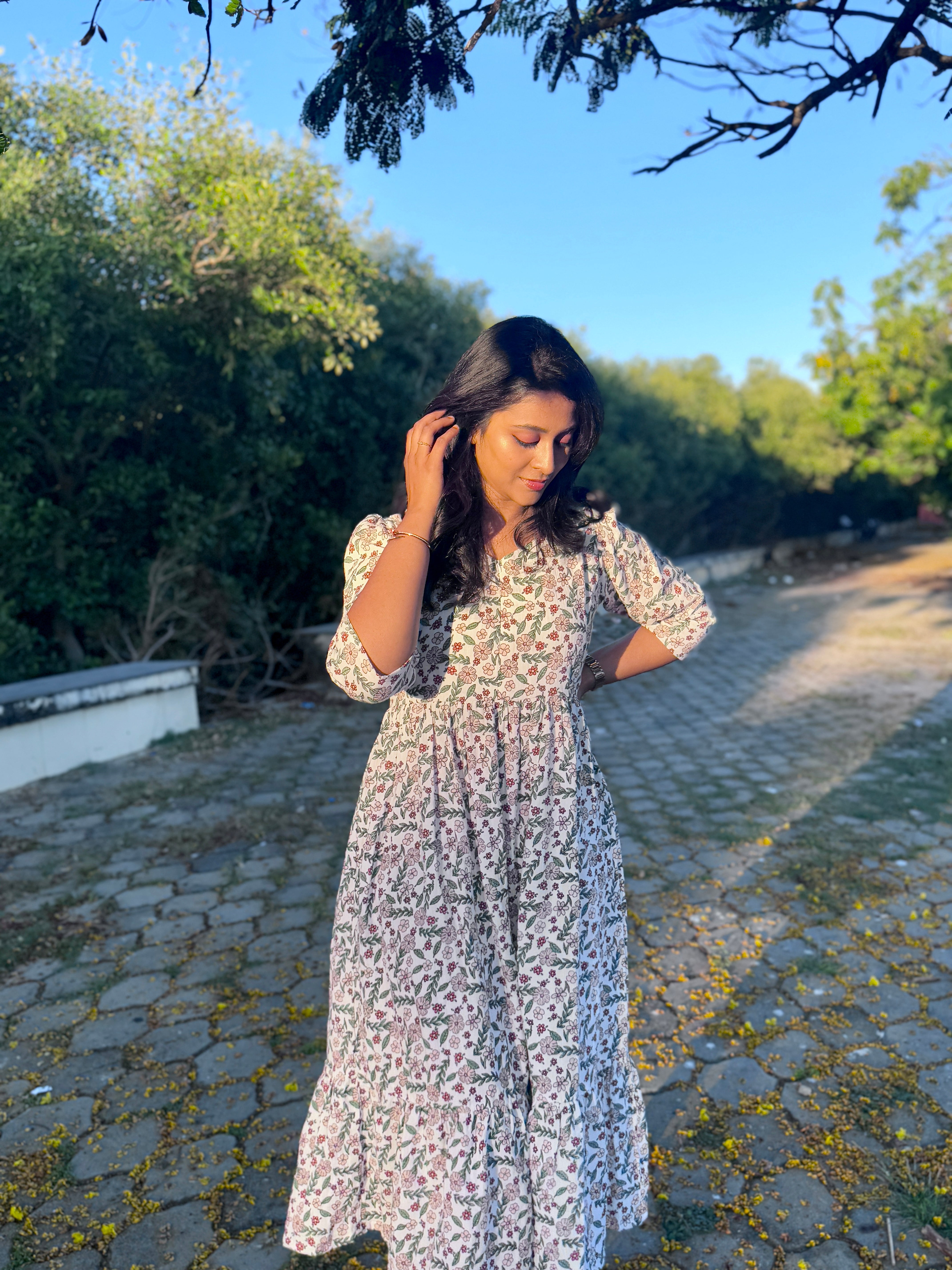 Muslin Frill Dress with Bottom Frill & Invisible Zip