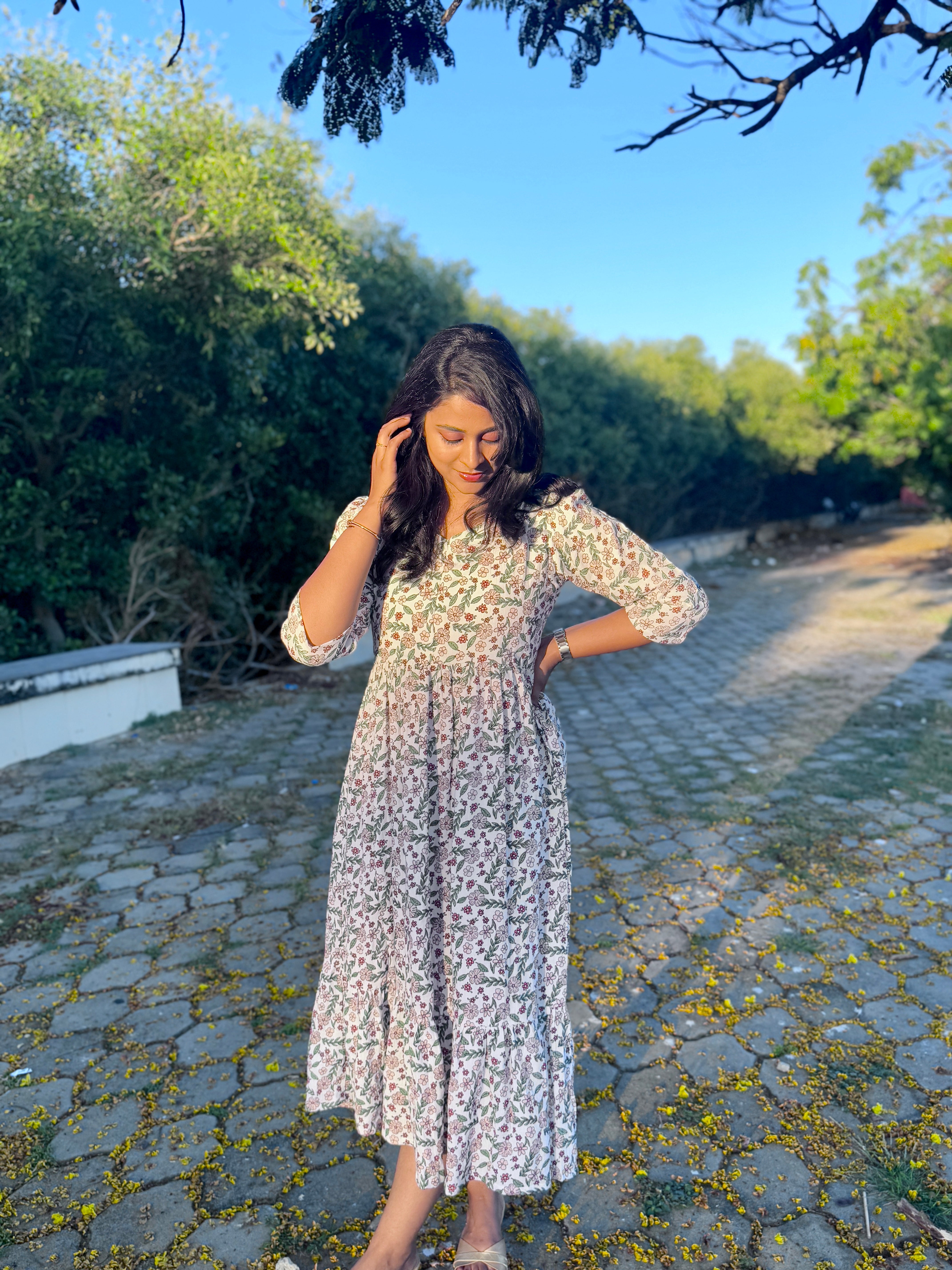 Muslin Frill Dress with Bottom Frill & Invisible Zip