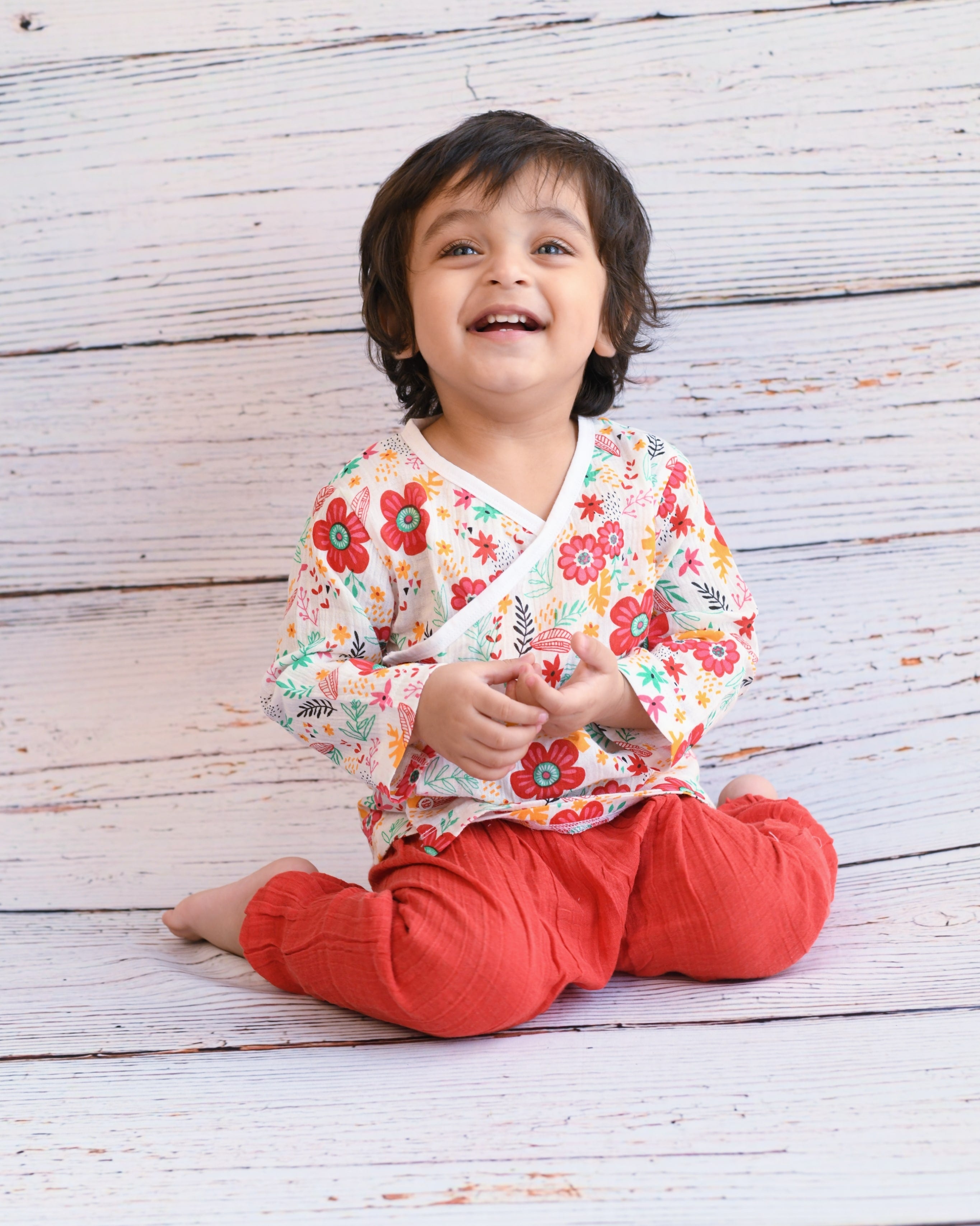 Unisex Floral Print Angrakha Style Co-ord Set