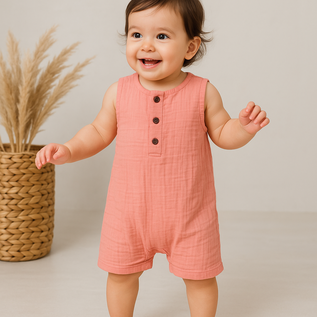 Knee Length Romper- Peach