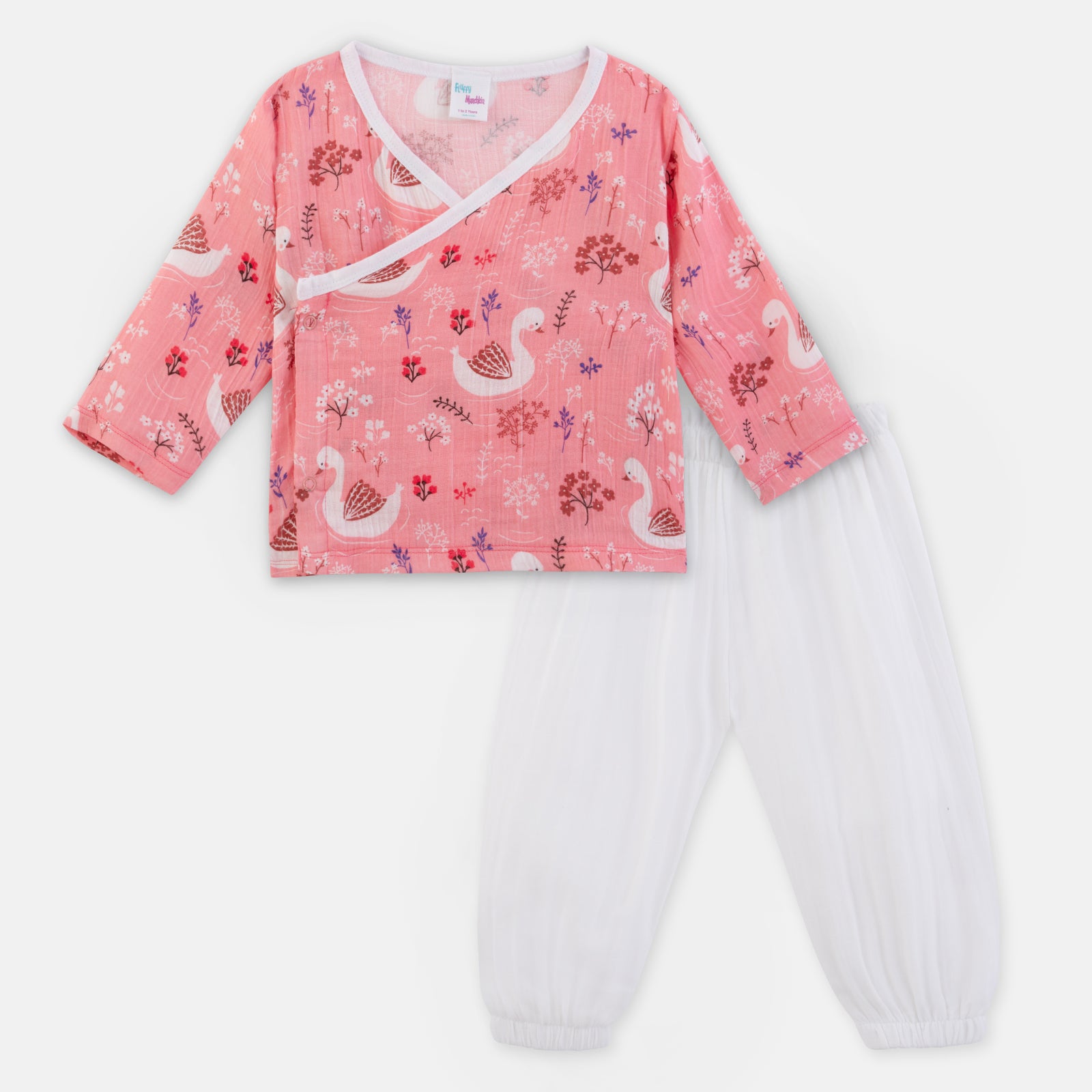 Unisex Swan Print Angrakha Style Co-ord Set