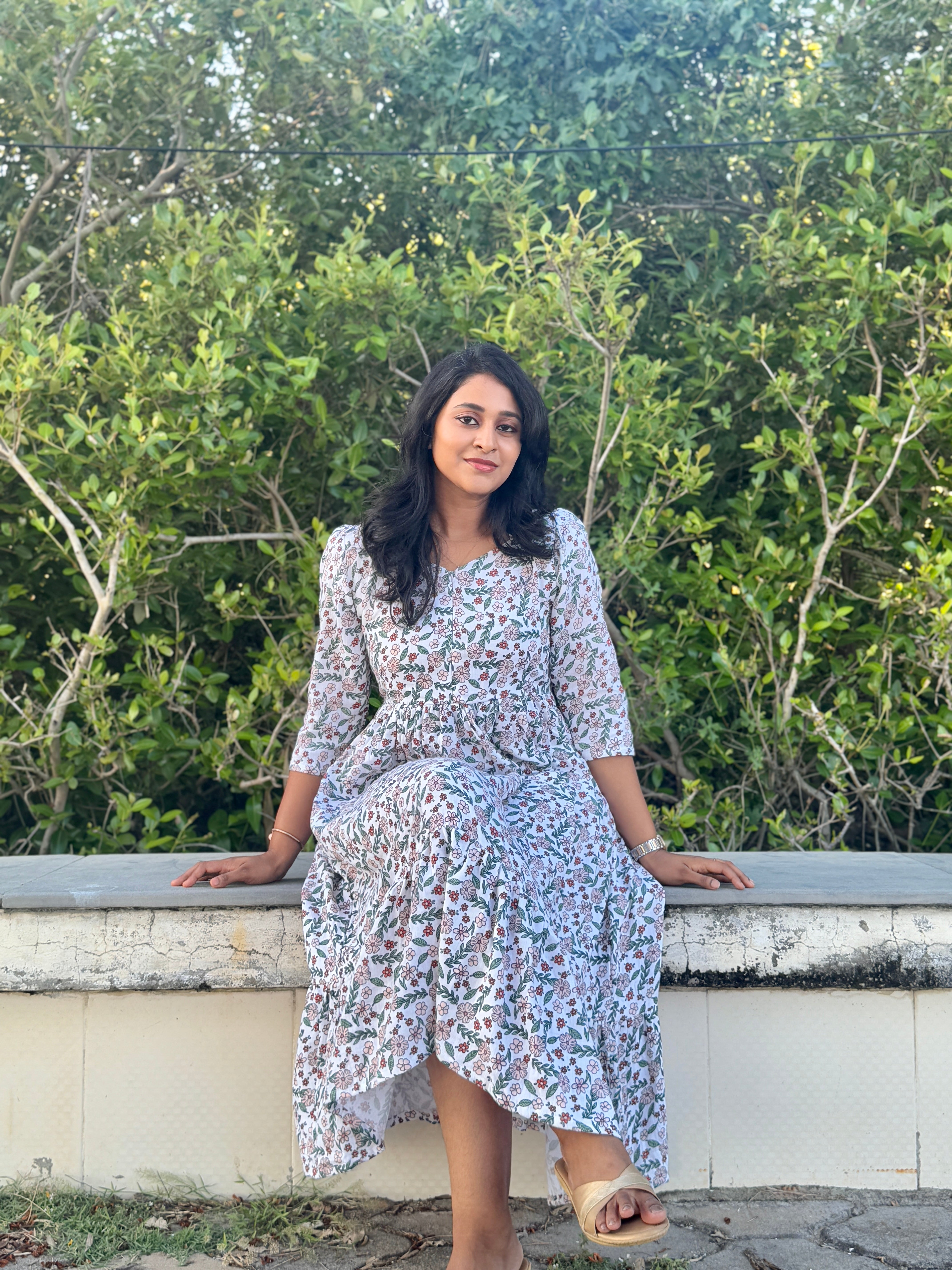 Muslin Frill Dress with Bottom Frill & Invisible Zip