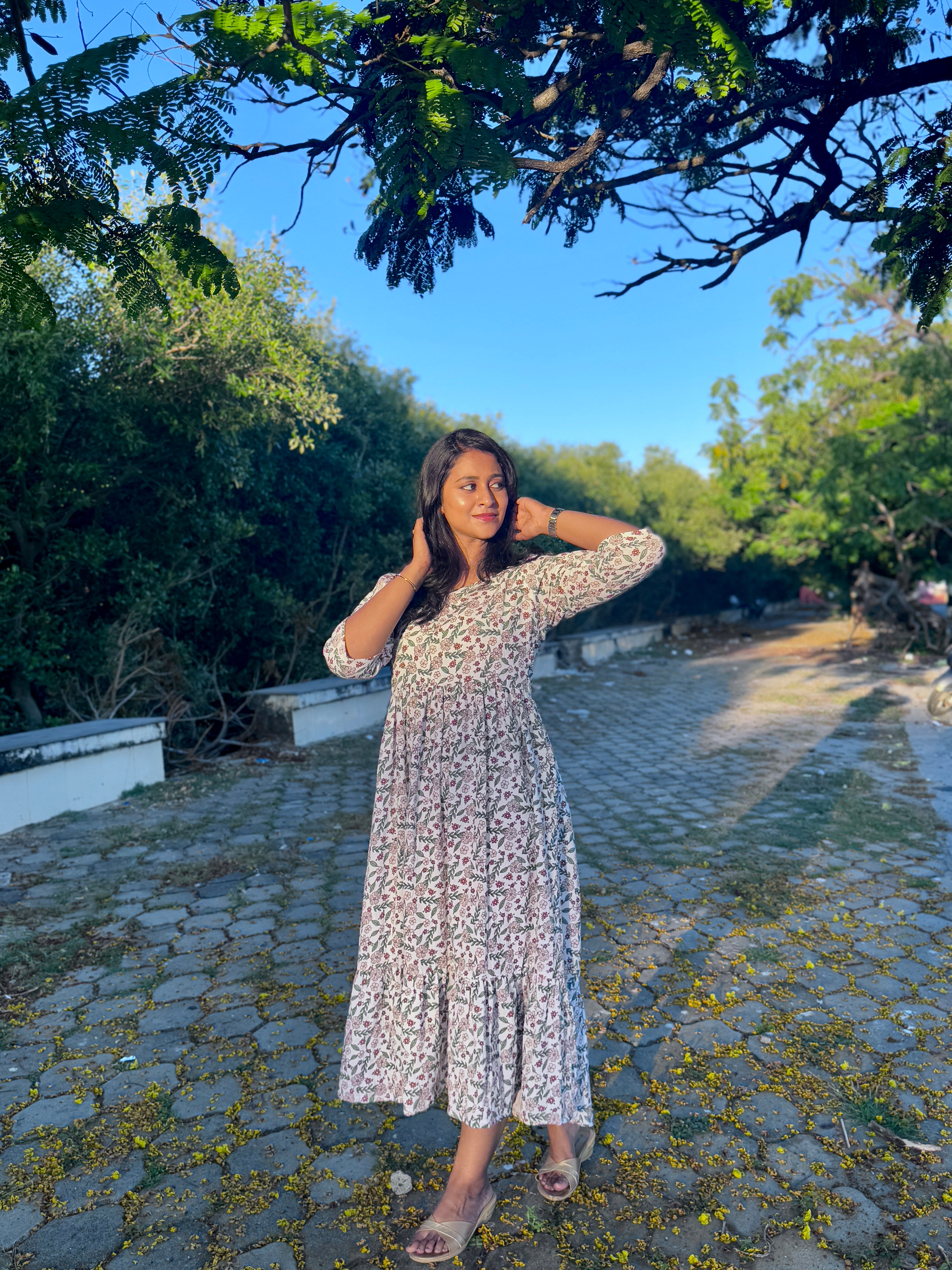 Muslin Frill Dress with Bottom Frill & Invisible Zip