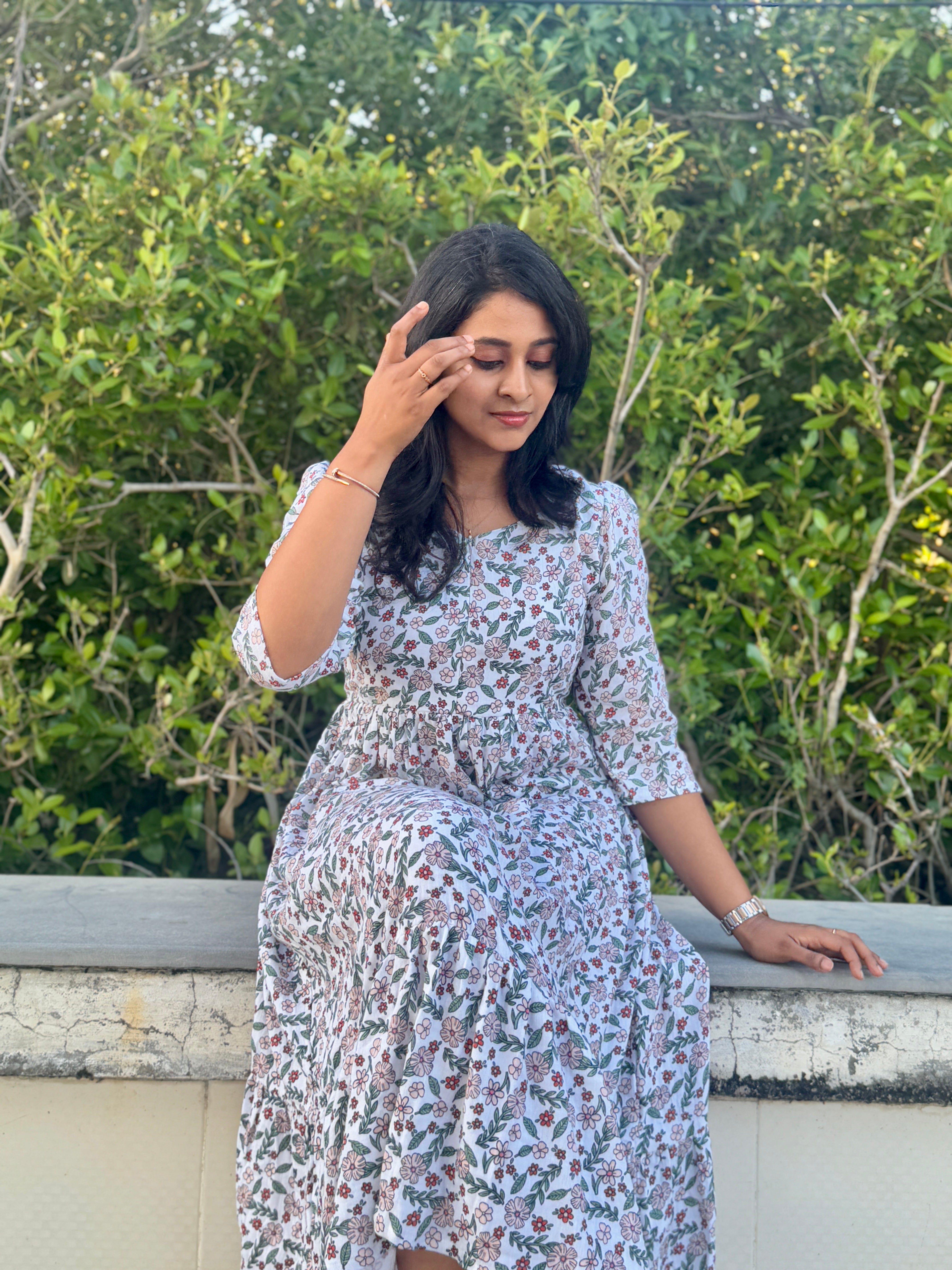 Muslin Frill Dress with Bottom Frill & Invisible Zip