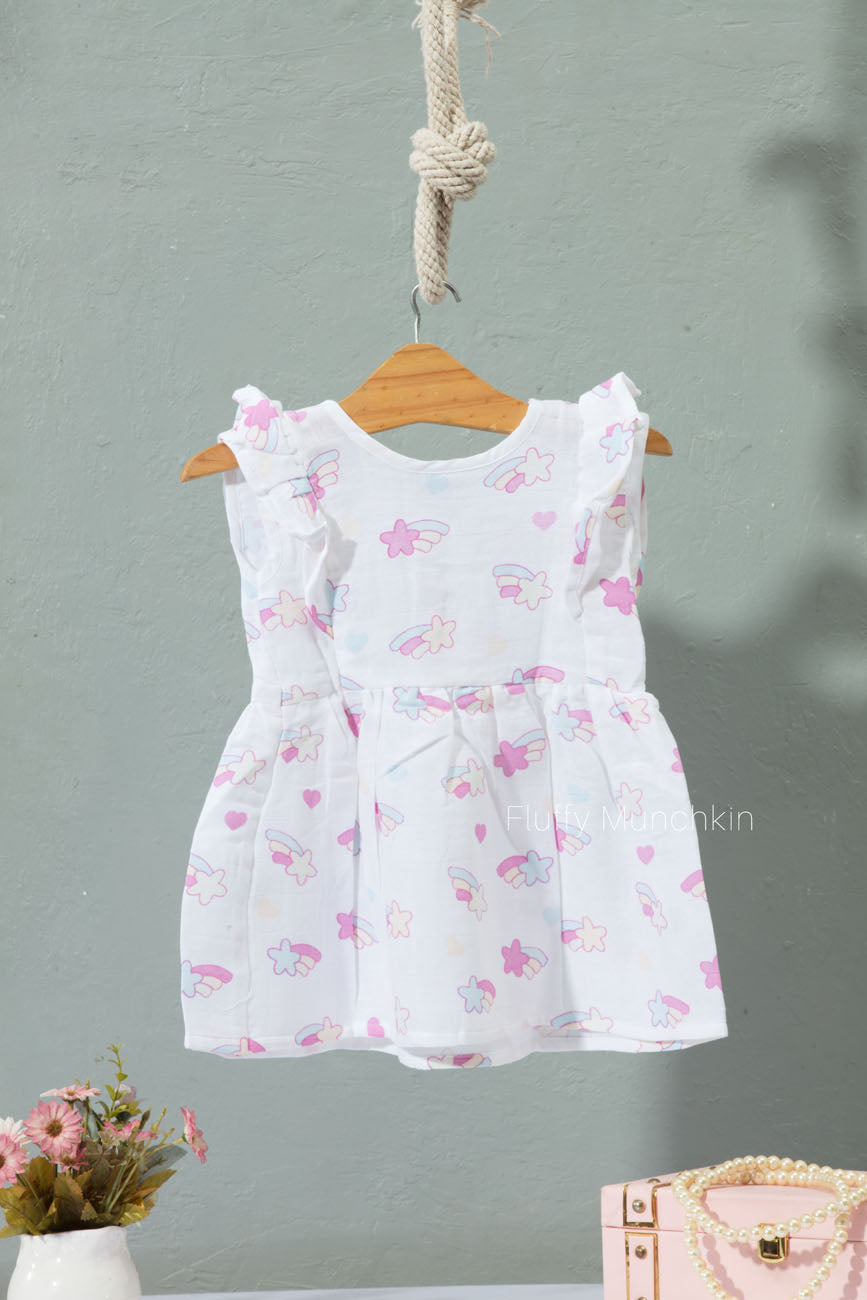 Back button frill frock - shooting stars