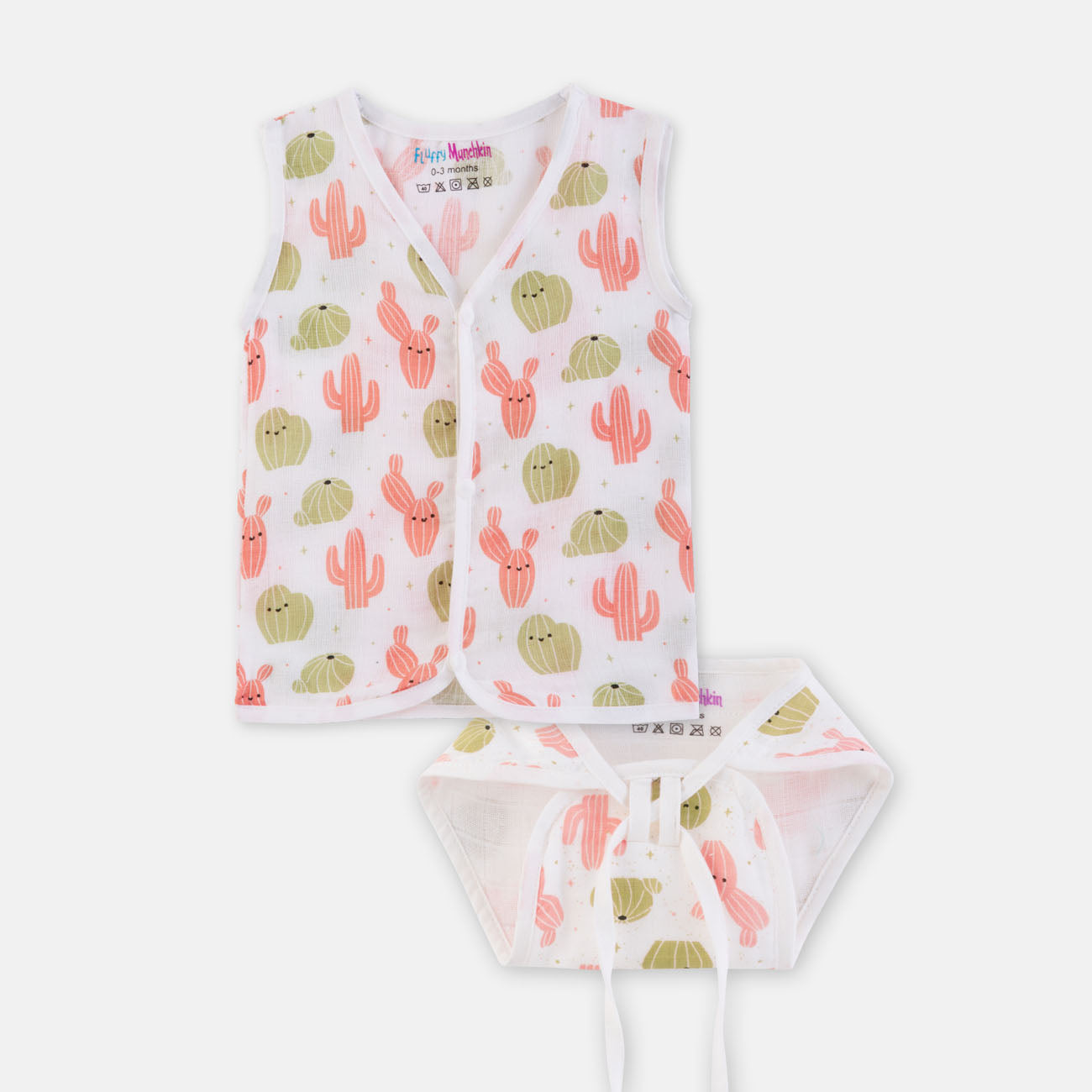 Sleeveless Jabla & Nappy Set – Cactus Print (Preemie & 0-3M)
