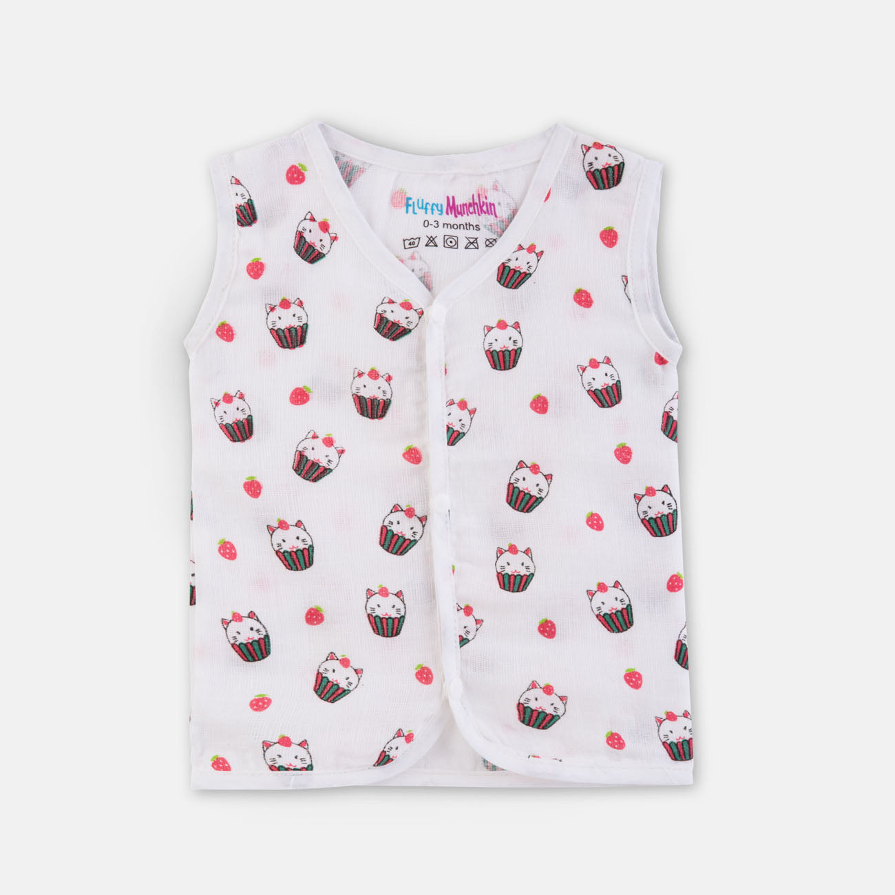 Sleeveless Jabla & Nappy Set Strawberry Kitty (Preemie & 0-3M)