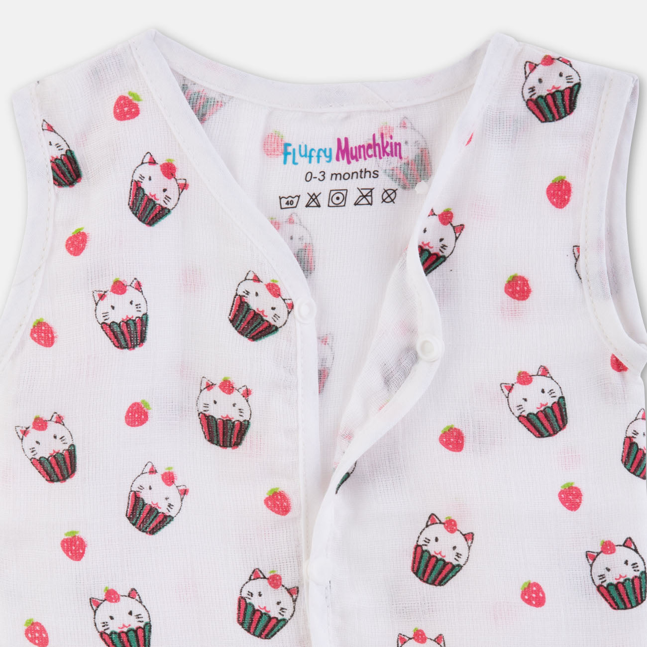 Sleeveless Jabla & Nappy Set Strawberry Kitty (Preemie & 0-3M)
