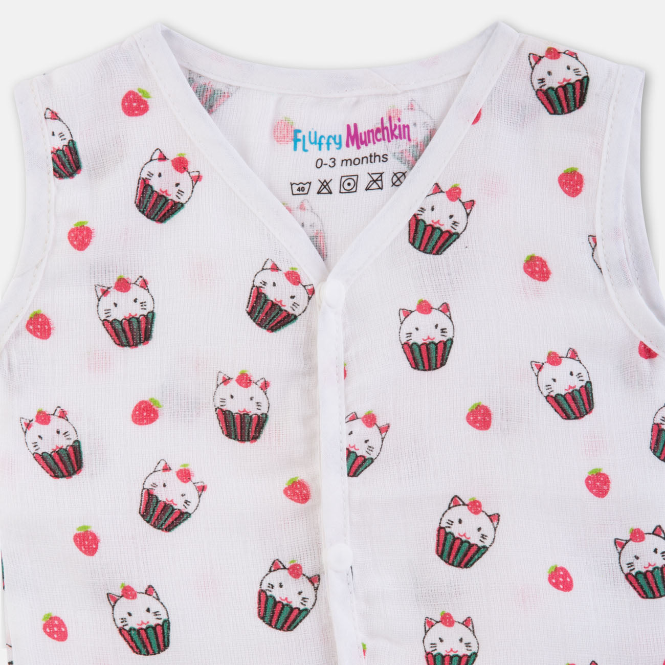 Sleeveless Jabla & Nappy Set Strawberry Kitty (Preemie & 0-3M)