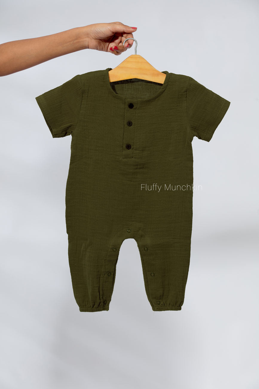 Half Sleeves Romper - Army Green