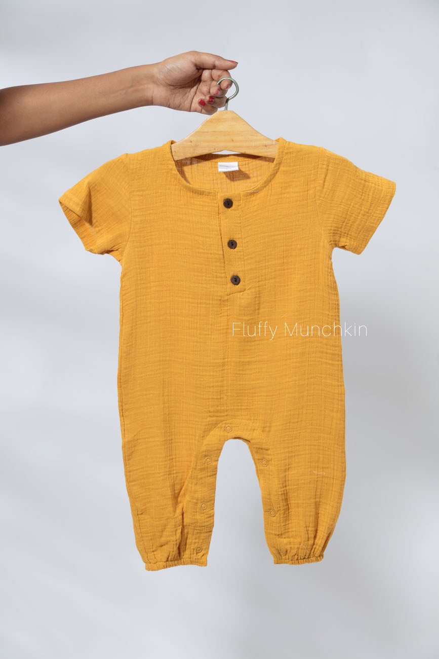 Half Sleeves Romper - Mustard