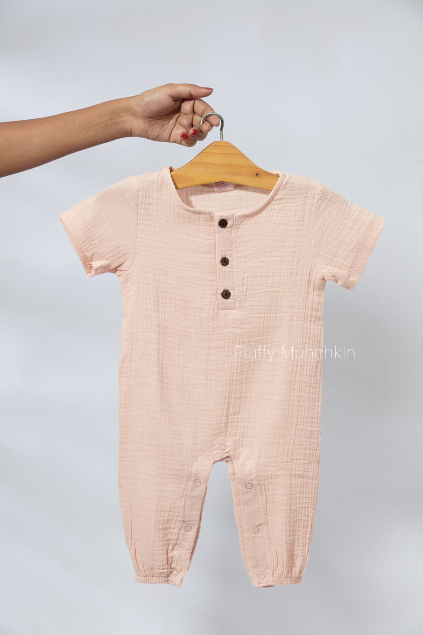 Half Sleeves Romper - Pastel Peach