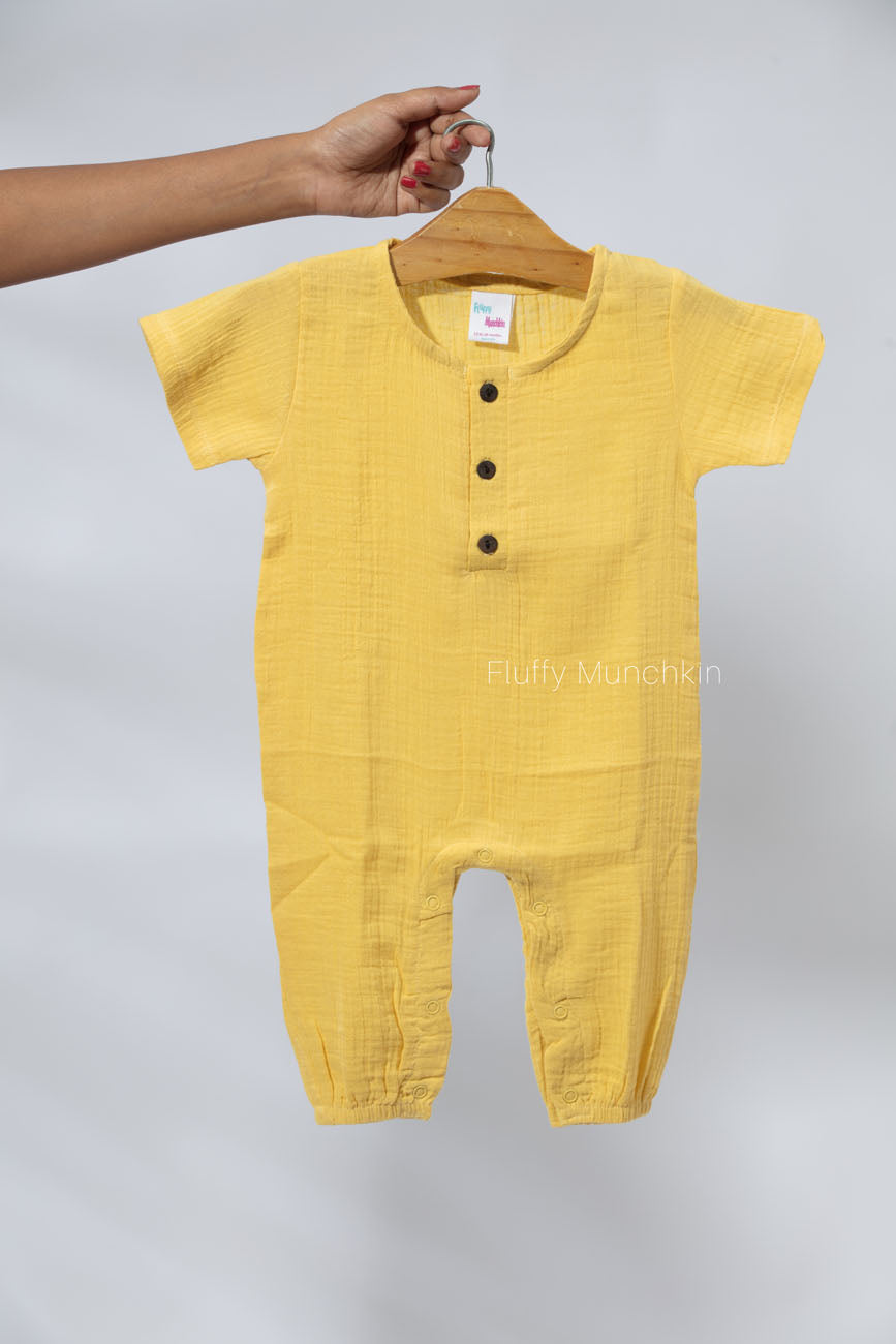 Half Sleeves Romper - Pastel Yellow