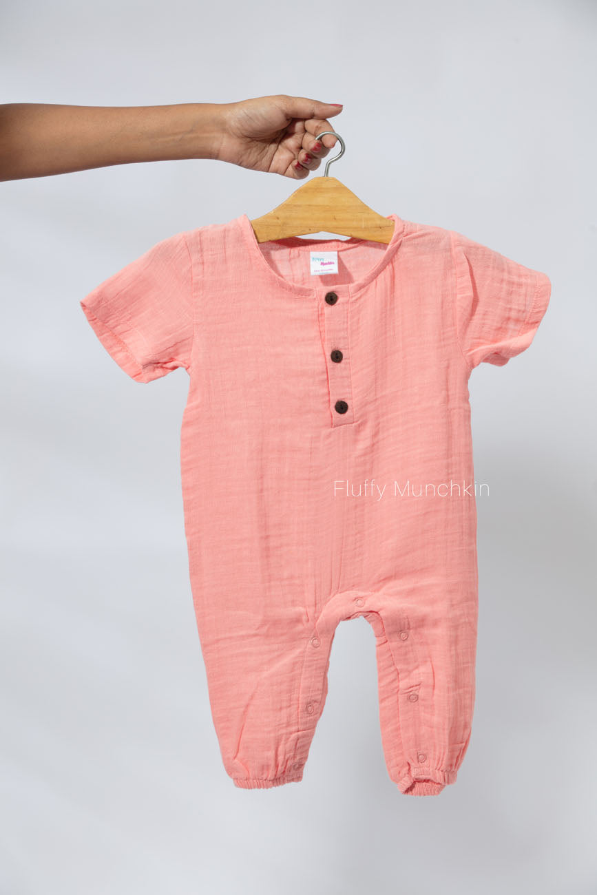 Half Sleeves Romper - Peach