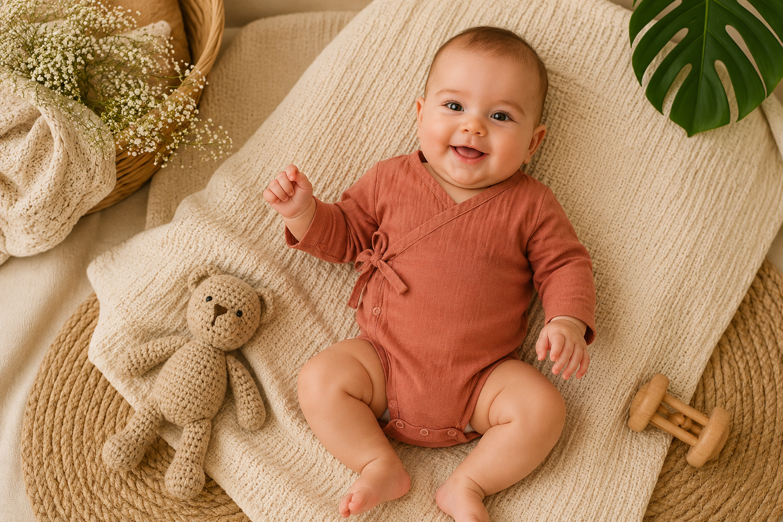 Rust Bloom Muslin Kimono Onesie