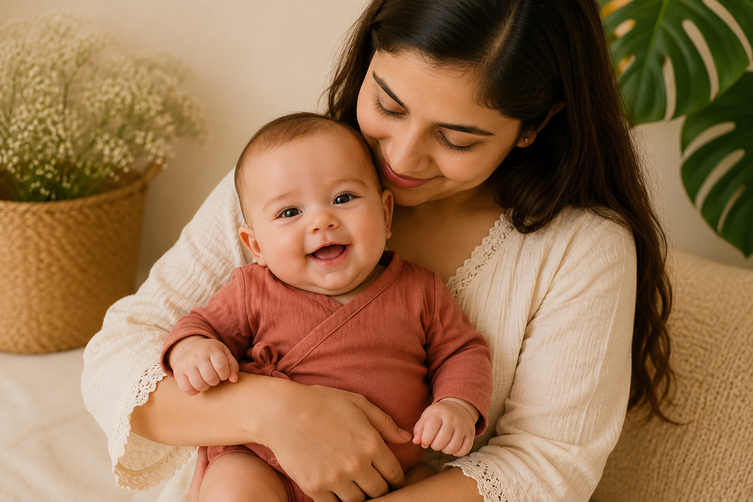 Rust Bloom Muslin Kimono Onesie