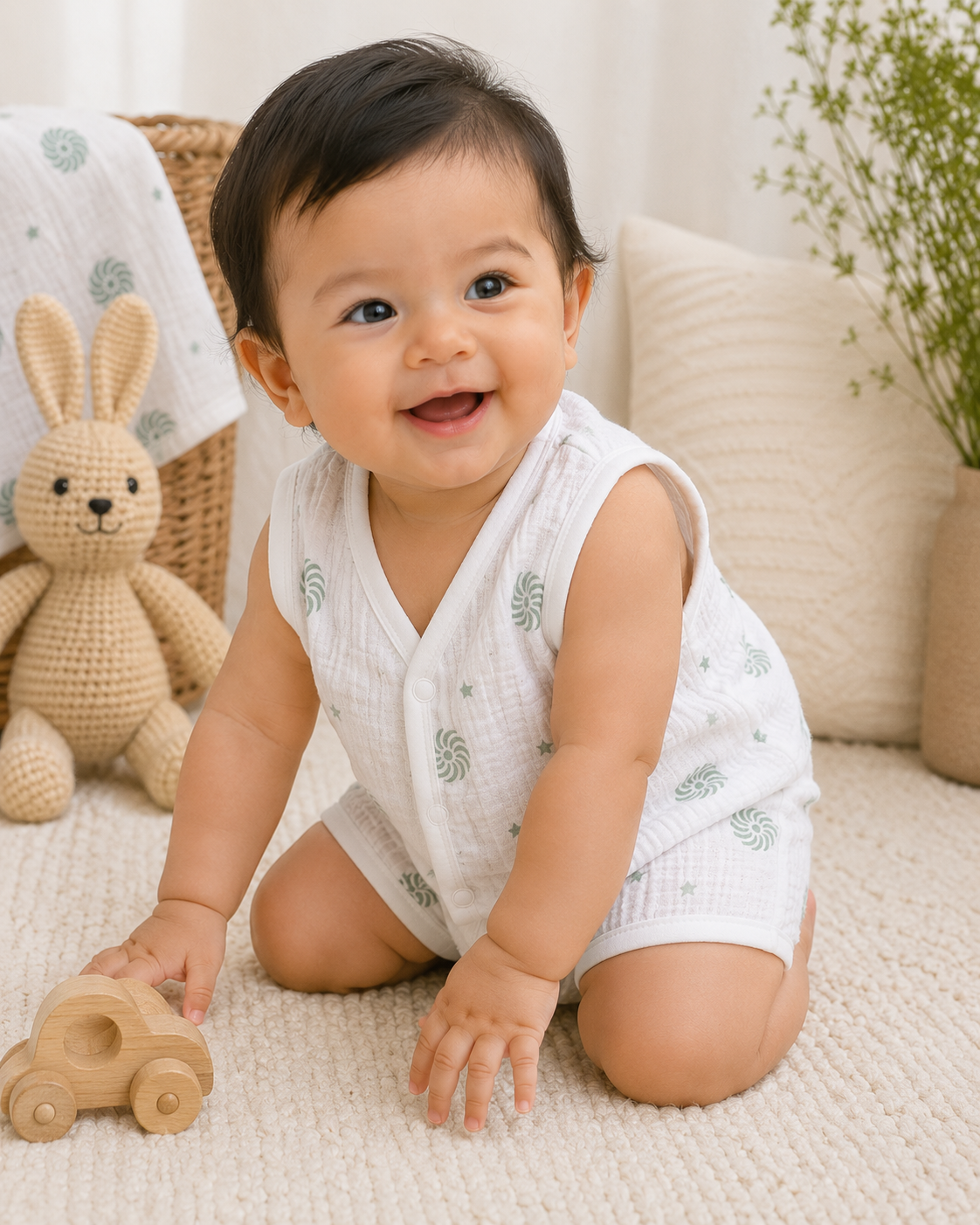 Mint Swirl Muslin Jabla & Shorts Set