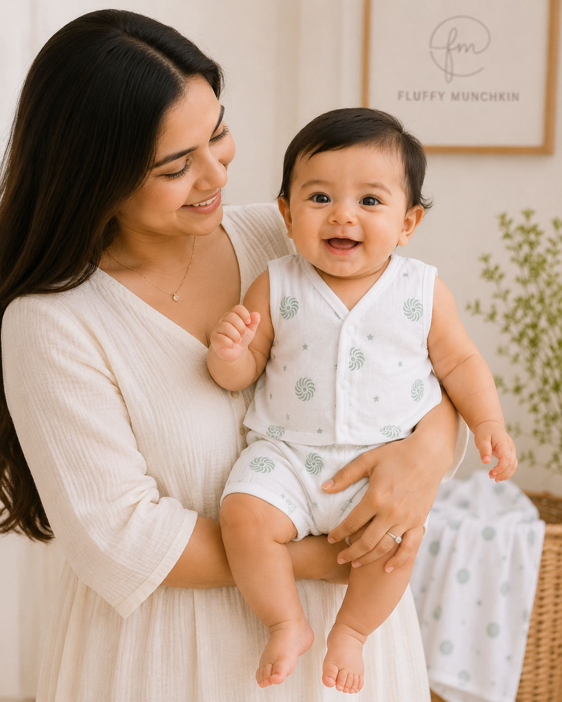 Mint Swirl Muslin Jabla & Shorts Set