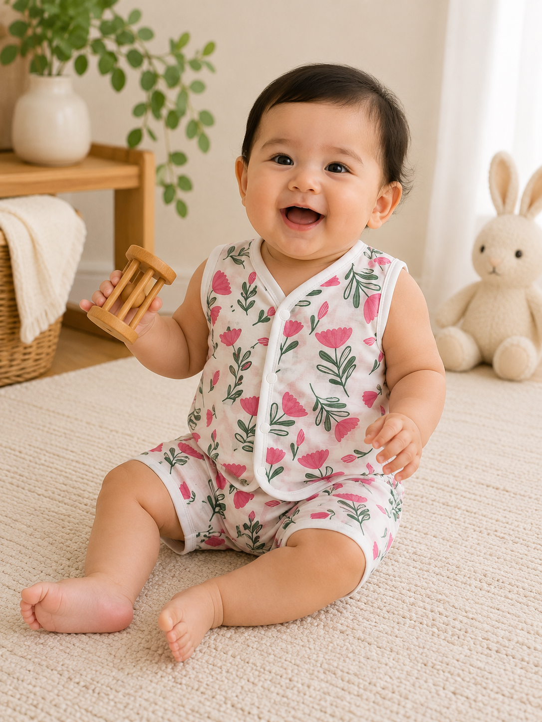Blush Bloom Muslin Jabla & Shorts Set