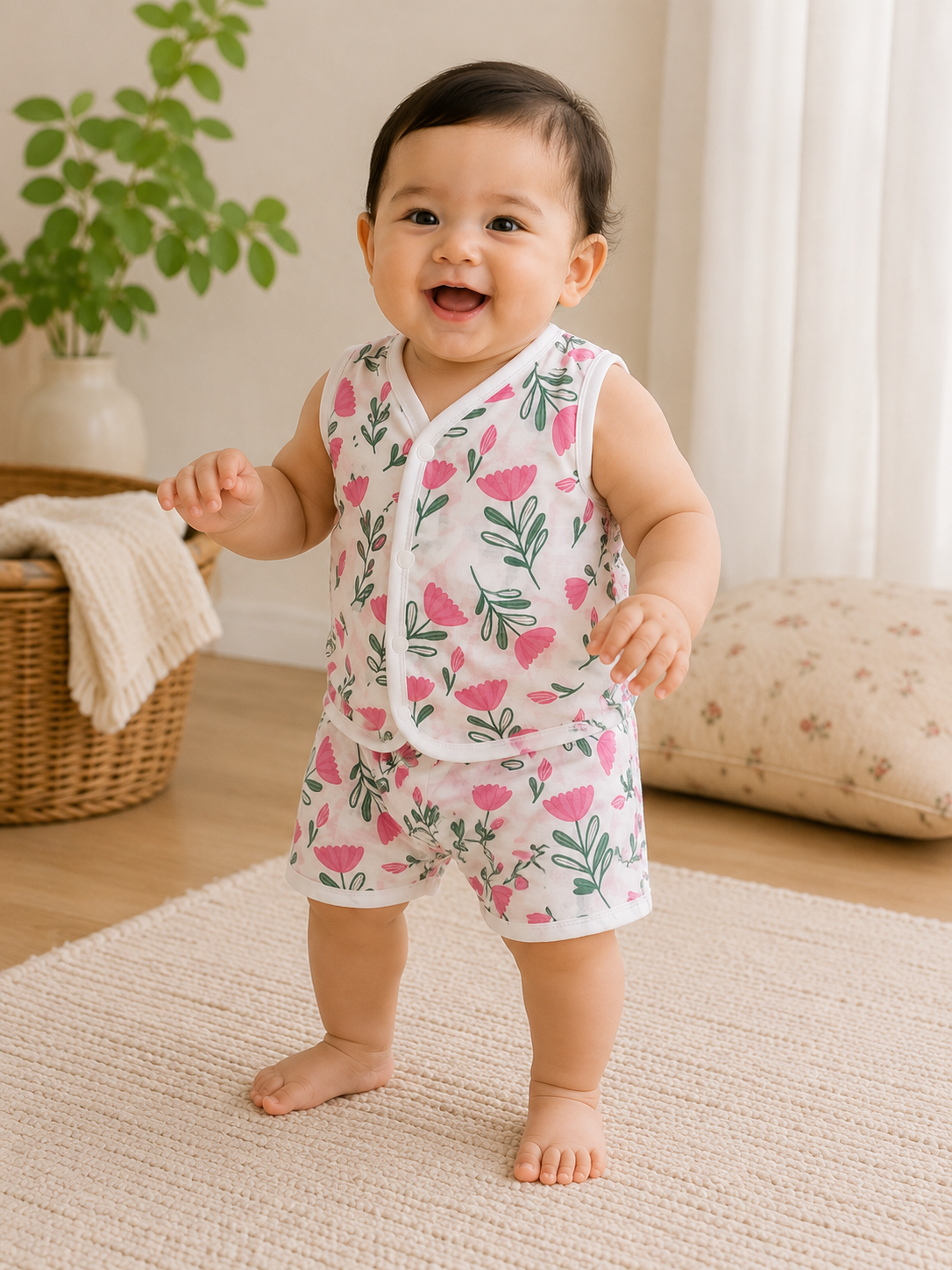Blush Bloom Muslin Jabla & Shorts Set
