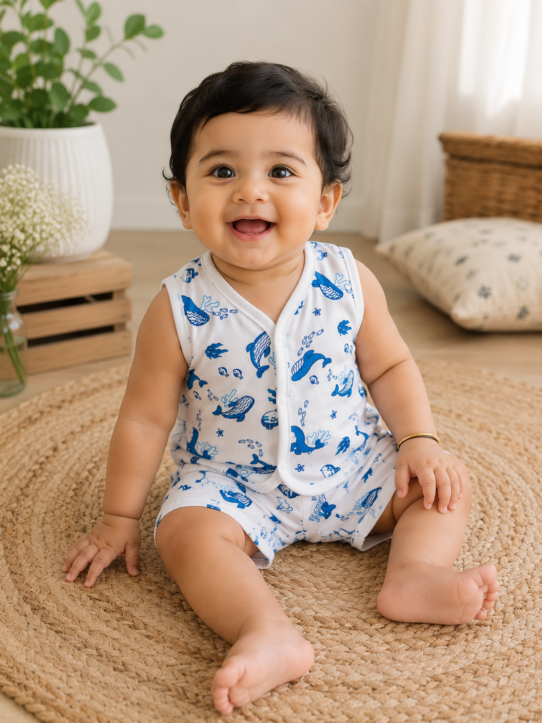 Ocean Whales Muslin Jabla & Shorts Set