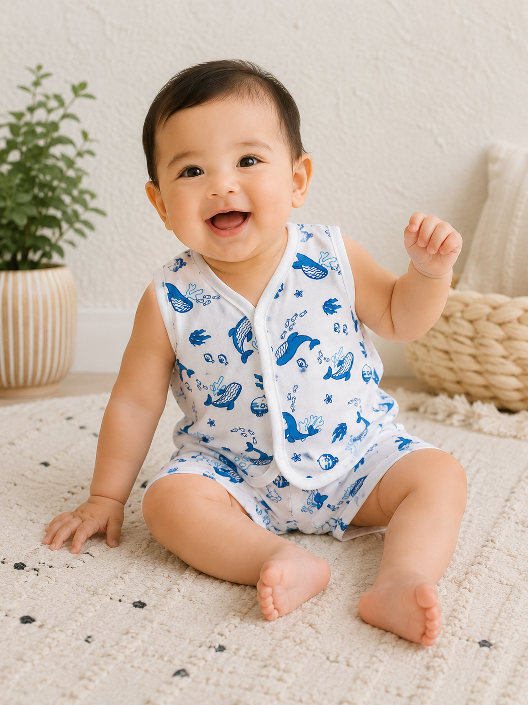 Ocean Whales Muslin Jabla & Shorts Set