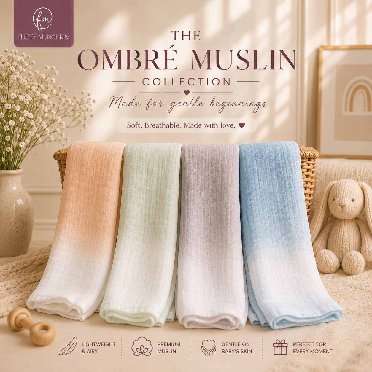 Ombre Dreams – Muslin Swaddle Set (Pack of 4)