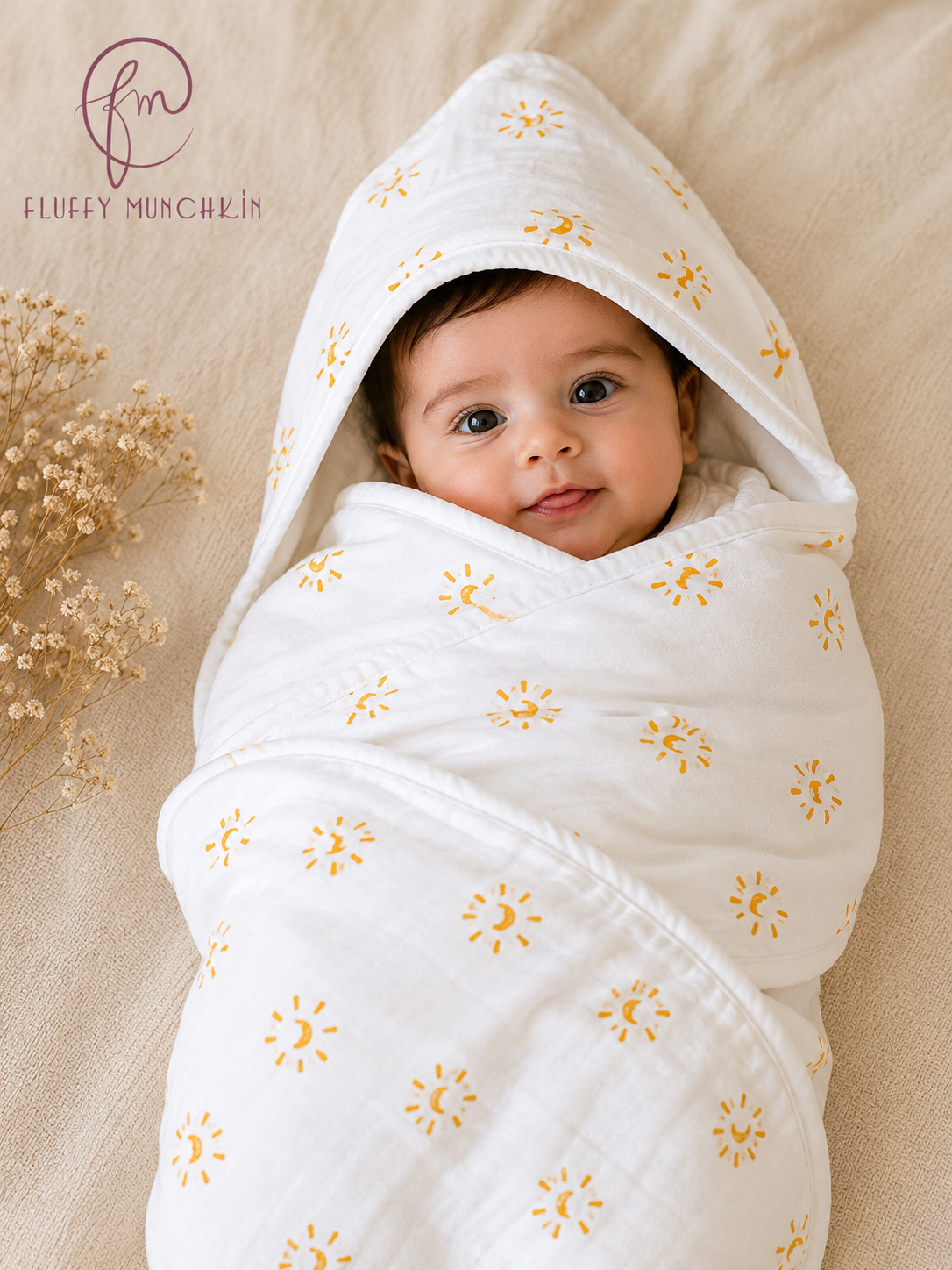 Sunshine Hooded Baby Blanket – Premium Muslin Cotton (80x80cm)