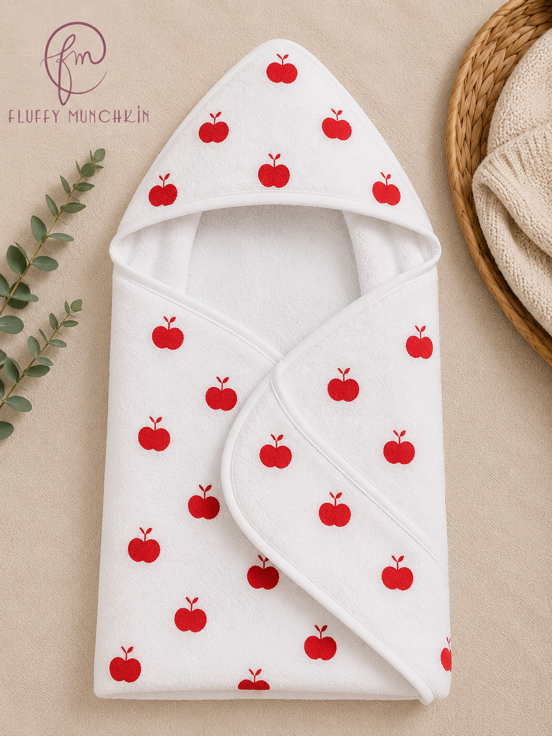 Apple Bliss 4-Layer Muslin Hooded Blanket