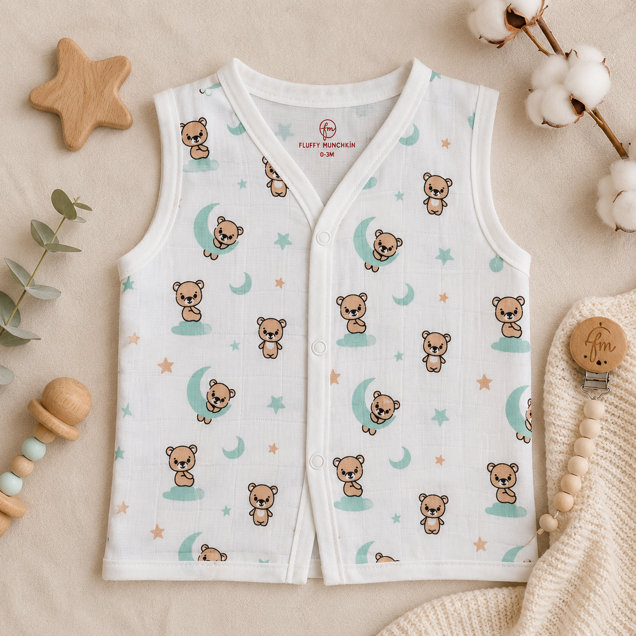 SLEEVELESS MUSLIN JABLA COMBO ( ASSORTED DESIGNS) - PACK OF 7