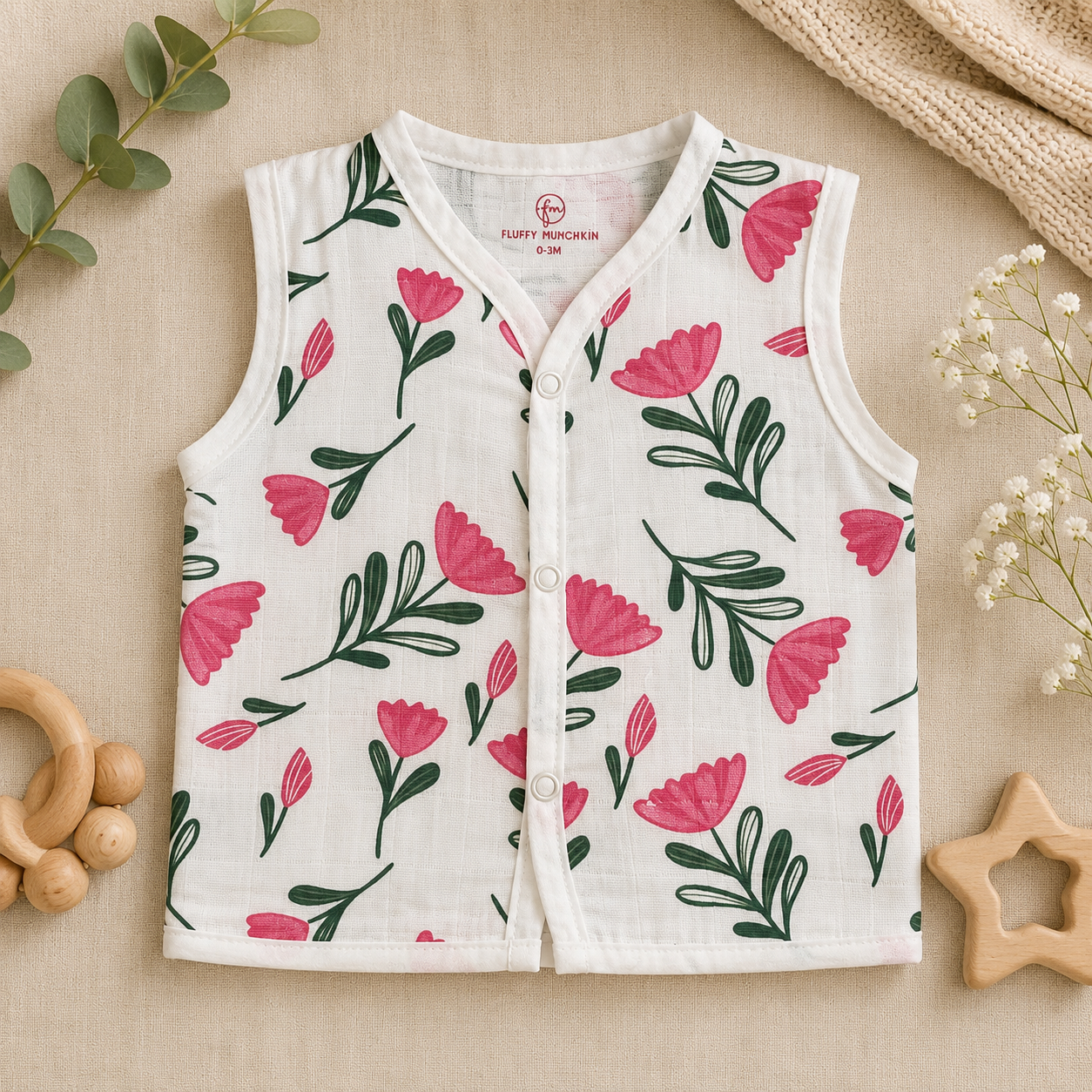 SLEEVELESS MUSLIN JABLA COMBO ( ASSORTED DESIGNS) - PACK OF 7