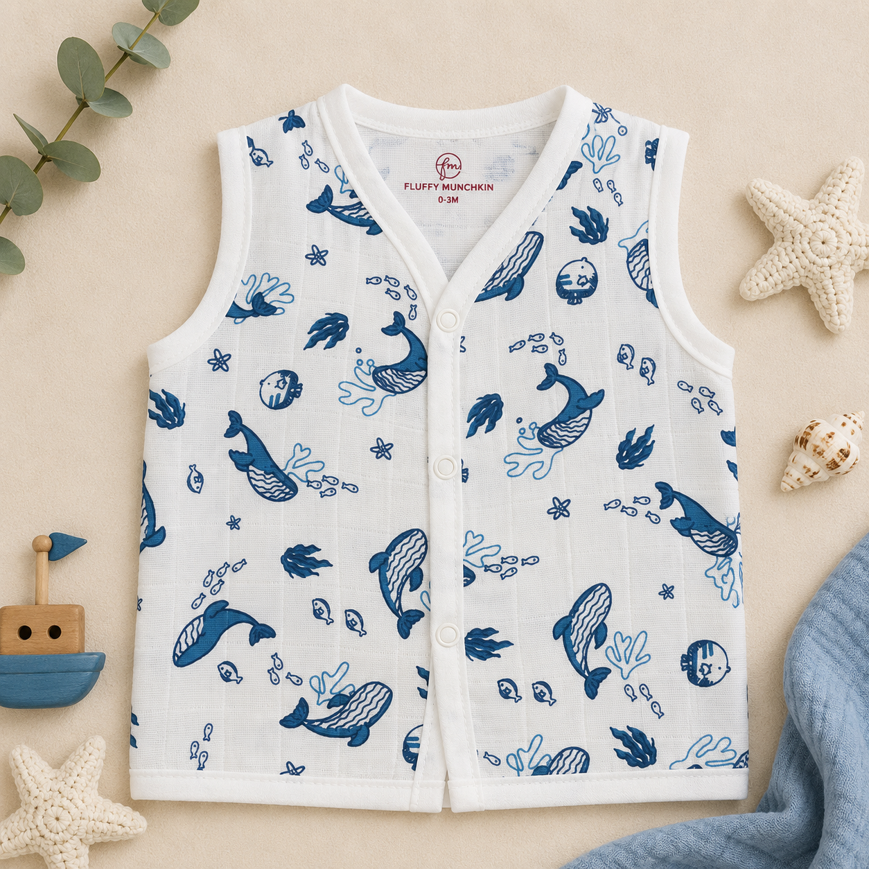 SLEEVELESS MUSLIN JABLA COMBO ( ASSORTED DESIGNS) - PACK OF 7