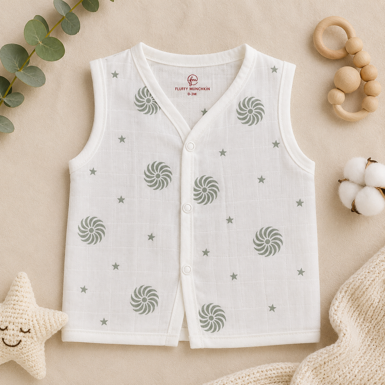 SLEEVELESS MUSLIN JABLA COMBO ( ASSORTED DESIGNS) - PACK OF 7