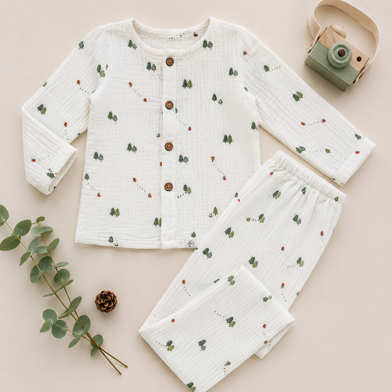 Double-Layered Organic Muslin Full Sleeves Pyjama Set – Ultra-Soft, Breathable & Unisex