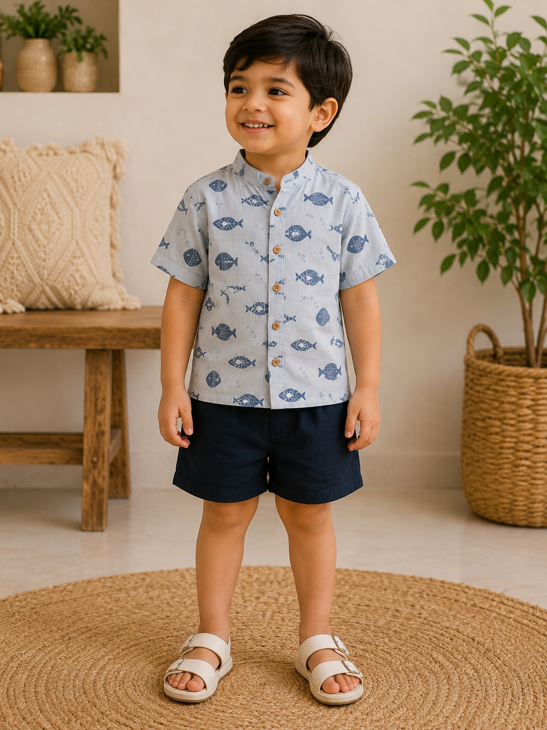 Little Fish Muslin Cotton Co-ord Set