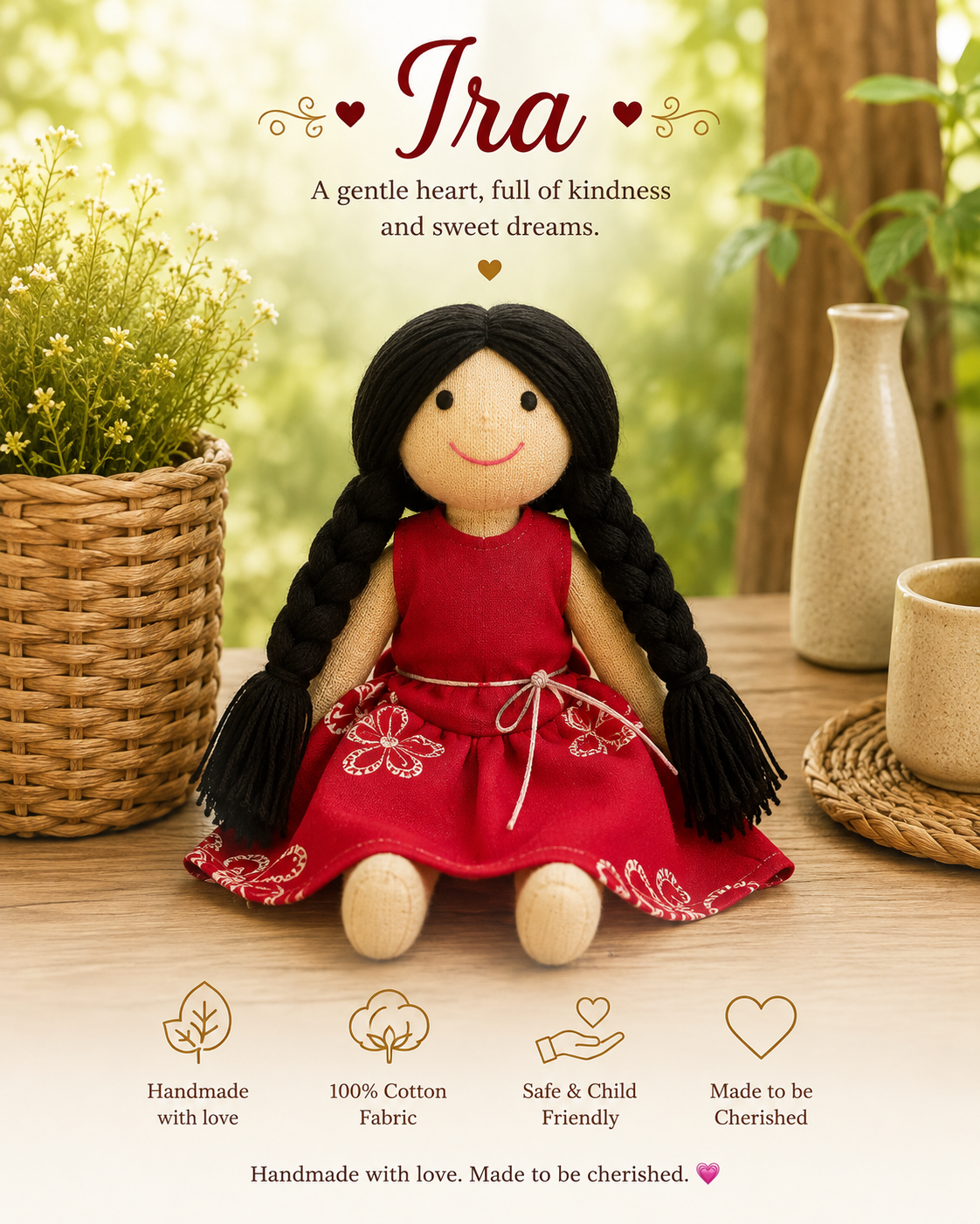 Ira – Handmade Cotton Rag Doll (24 cm)
