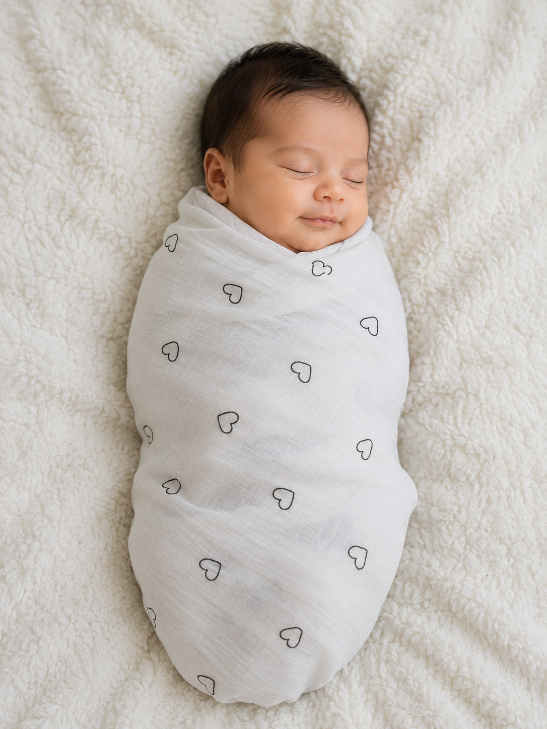 Hearts Organic Muslin Swaddle | 110 × 110 cm | Ultra Soft Baby Swaddle Blanket