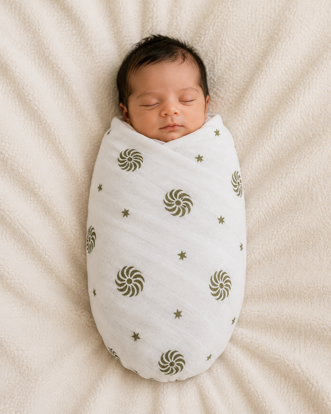 Olive Stars Organic Muslin Swaddle | 110 × 110 cm | Premium Baby Swaddle Blanket