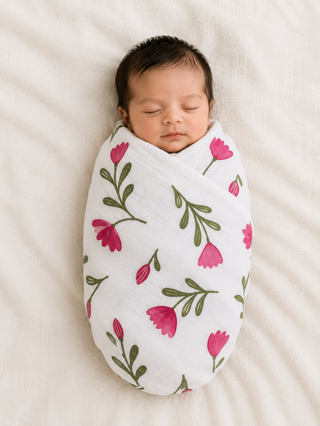 Blossom Organic Muslin Swaddle | 110 × 110 cm | Premium Baby Swaddle Blanket