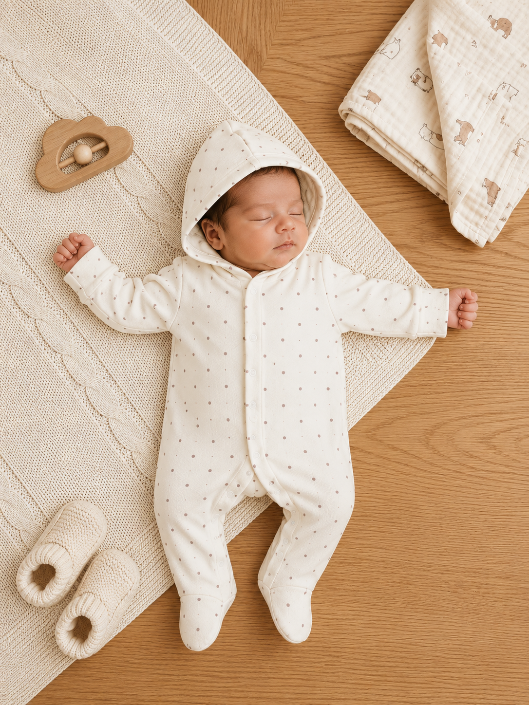 Hooded Polka-Dot Jumpsuit – 0–3 Months