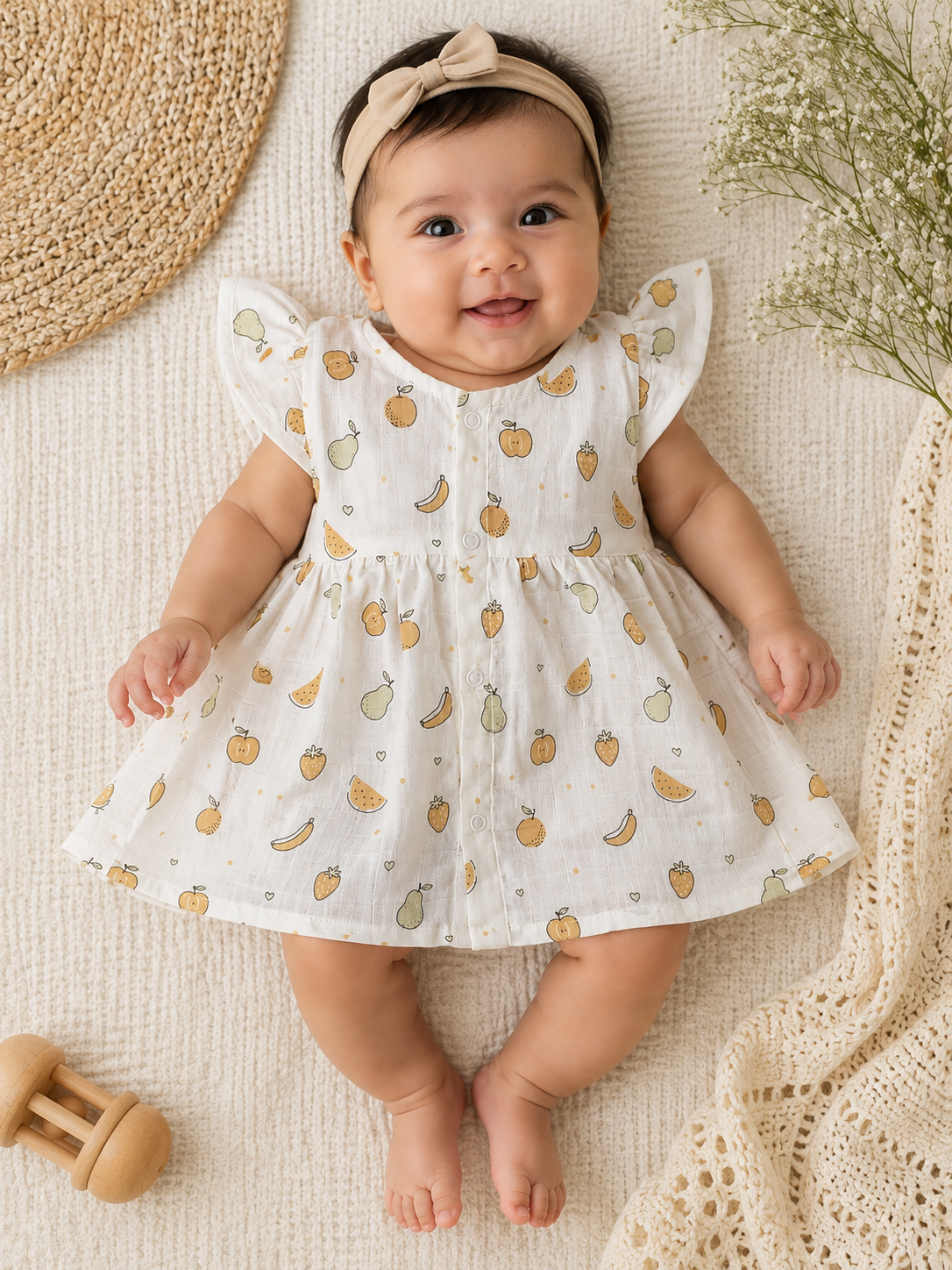 Little Orchard Flutter Sleeve Muslin Frock