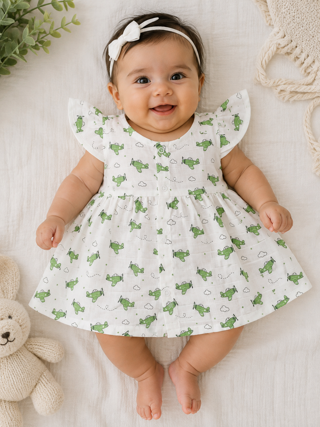 Little Aviator Flutter Sleeve Muslin Frock