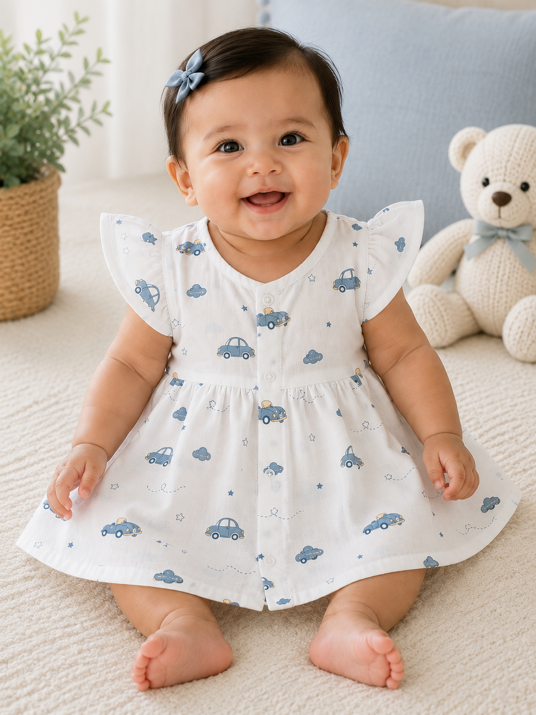 Little Wheels Flutter Sleeve Muslin Frock