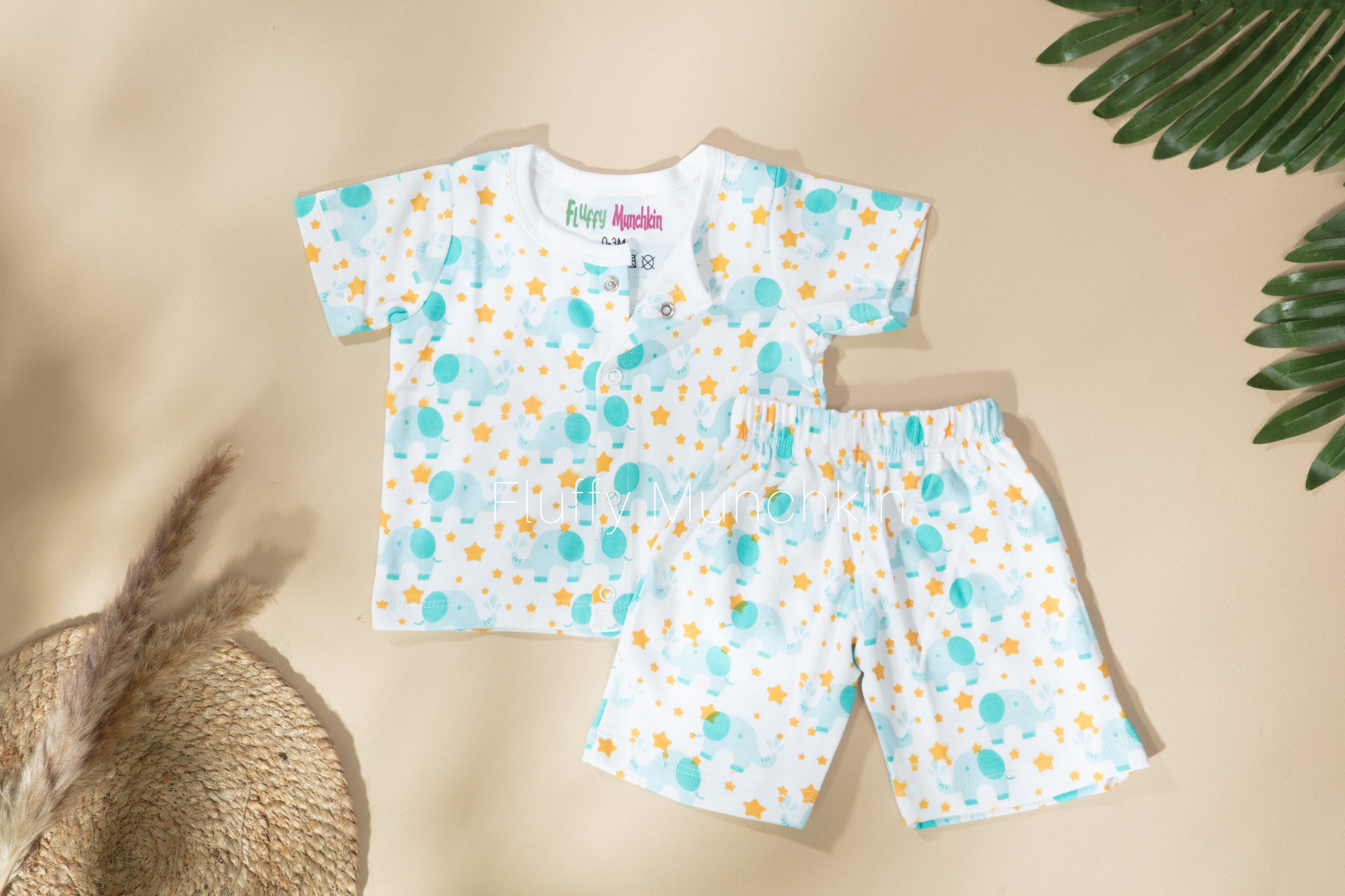 Organic Knitted Shorts Set – Elephant Print