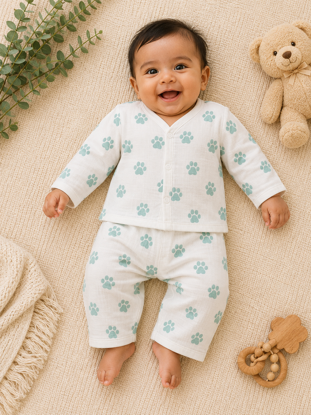 Mint Paw Baby Muslin pant Set