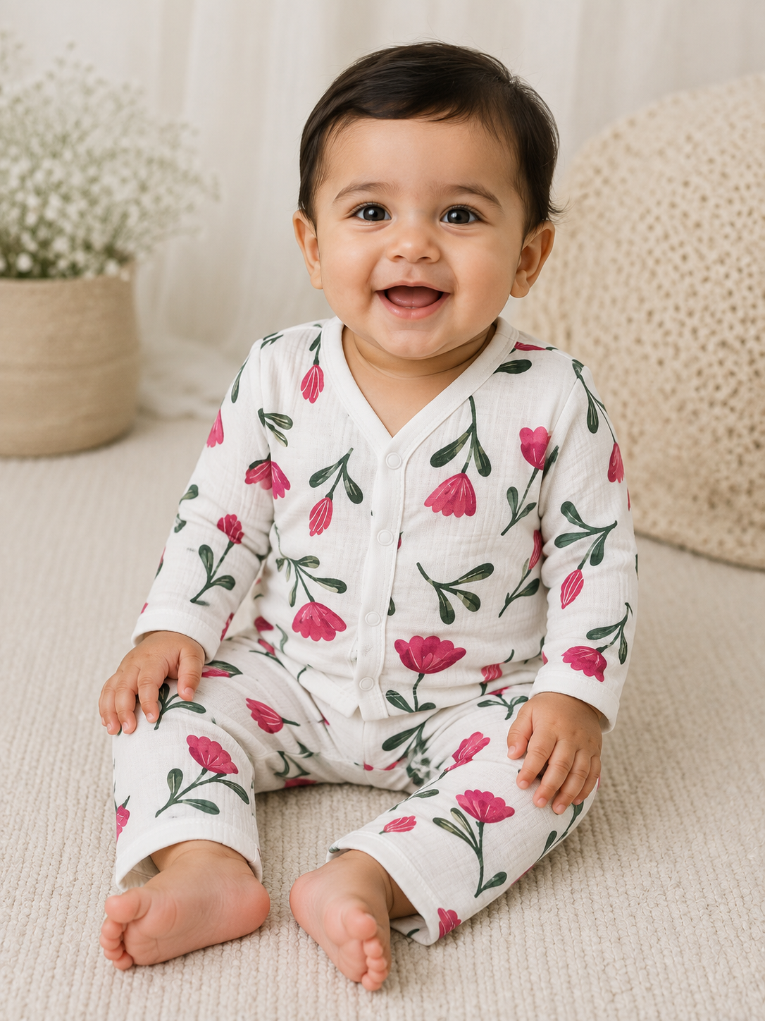 Blush Bloom Baby Muslin Pant Set