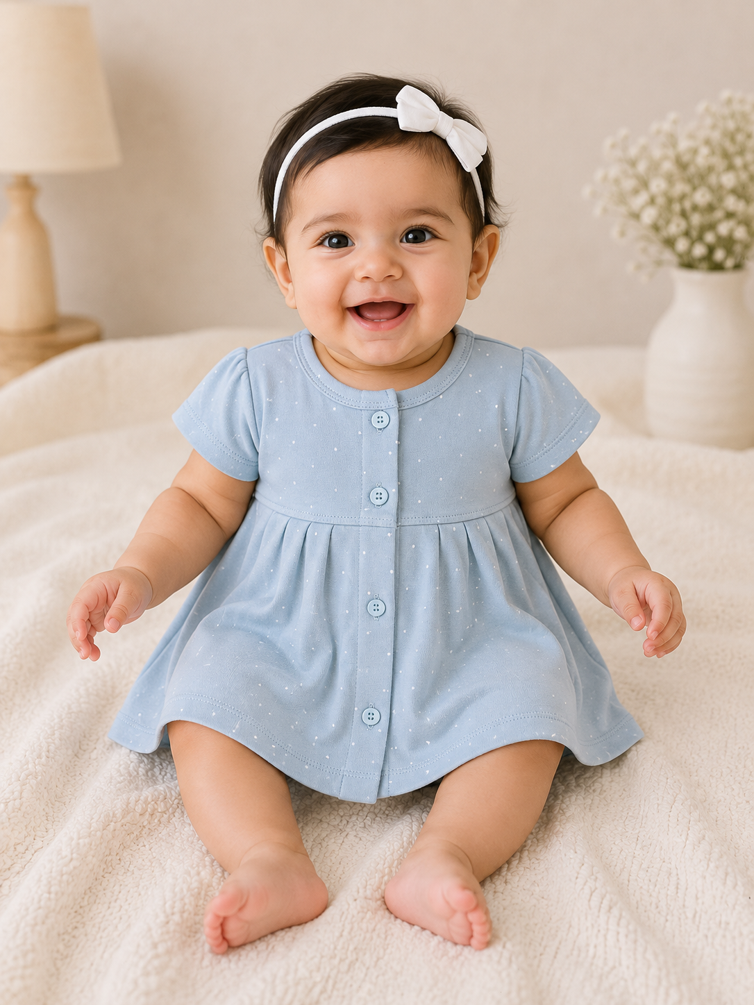 Blue Dots Knitted Cotton Frock