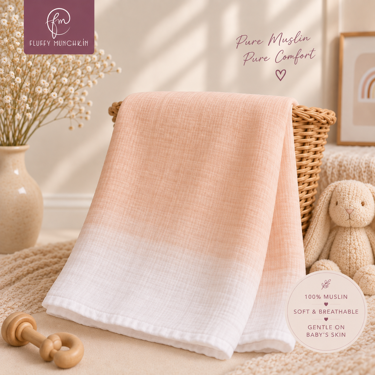 Peach Cloud Muslin Swaddle 110cm